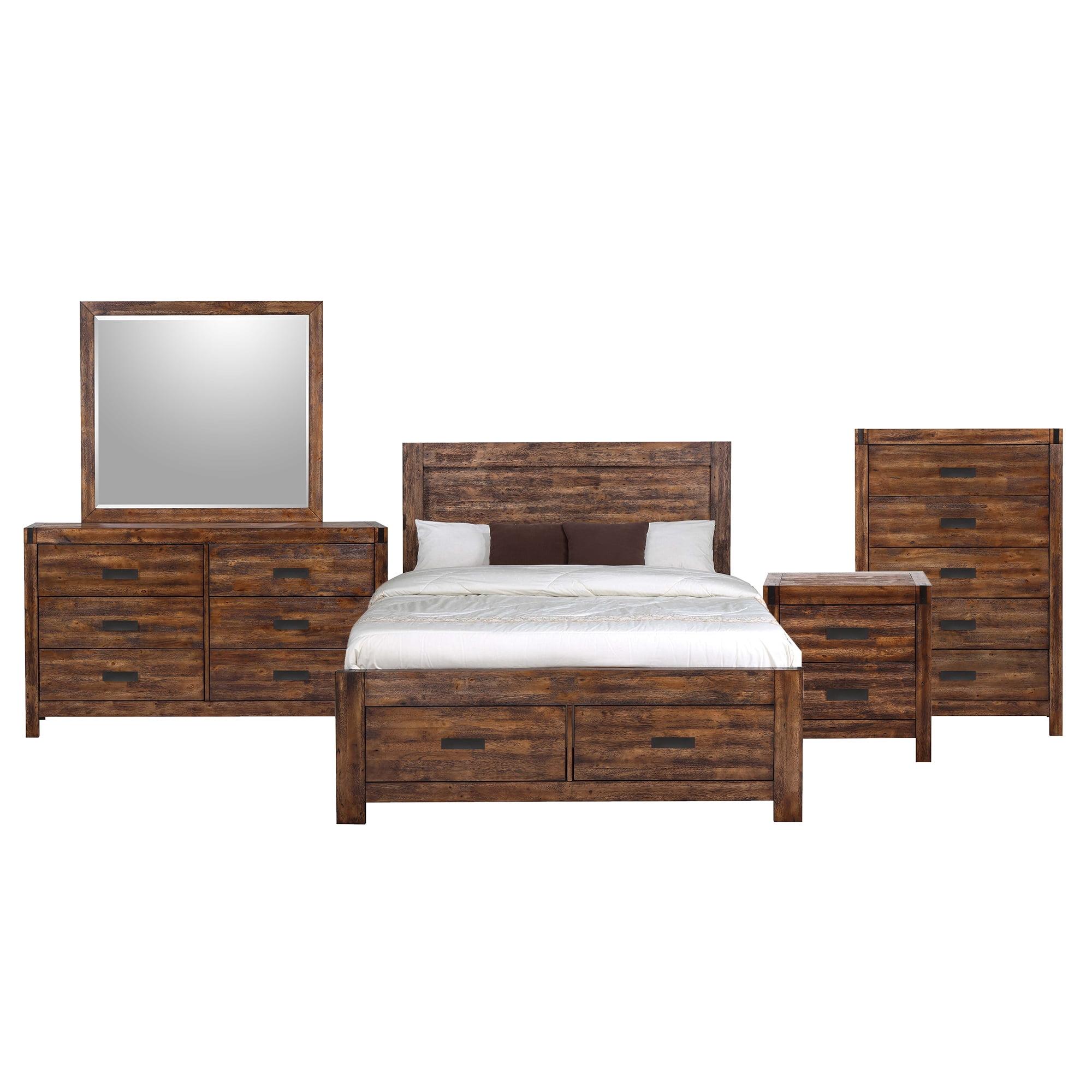 Chestnut Queen Platform Storage Bedroom Set with Mirror and Nightstand