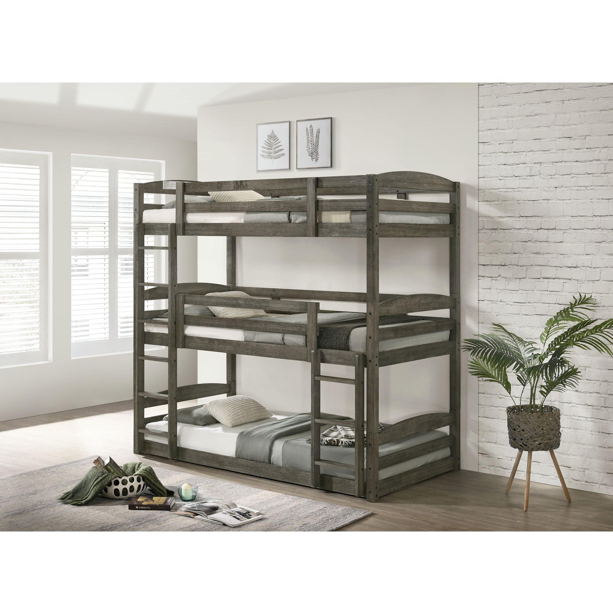 Picket House Furnishings Wyatt Wood Triple Twin Bunk in Gray Wire Brushed