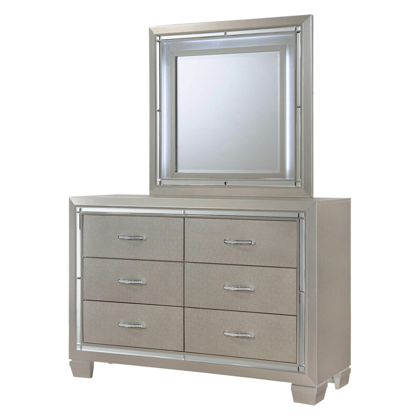 Champagne Beige Glam Dresser with Mirror and LED Light