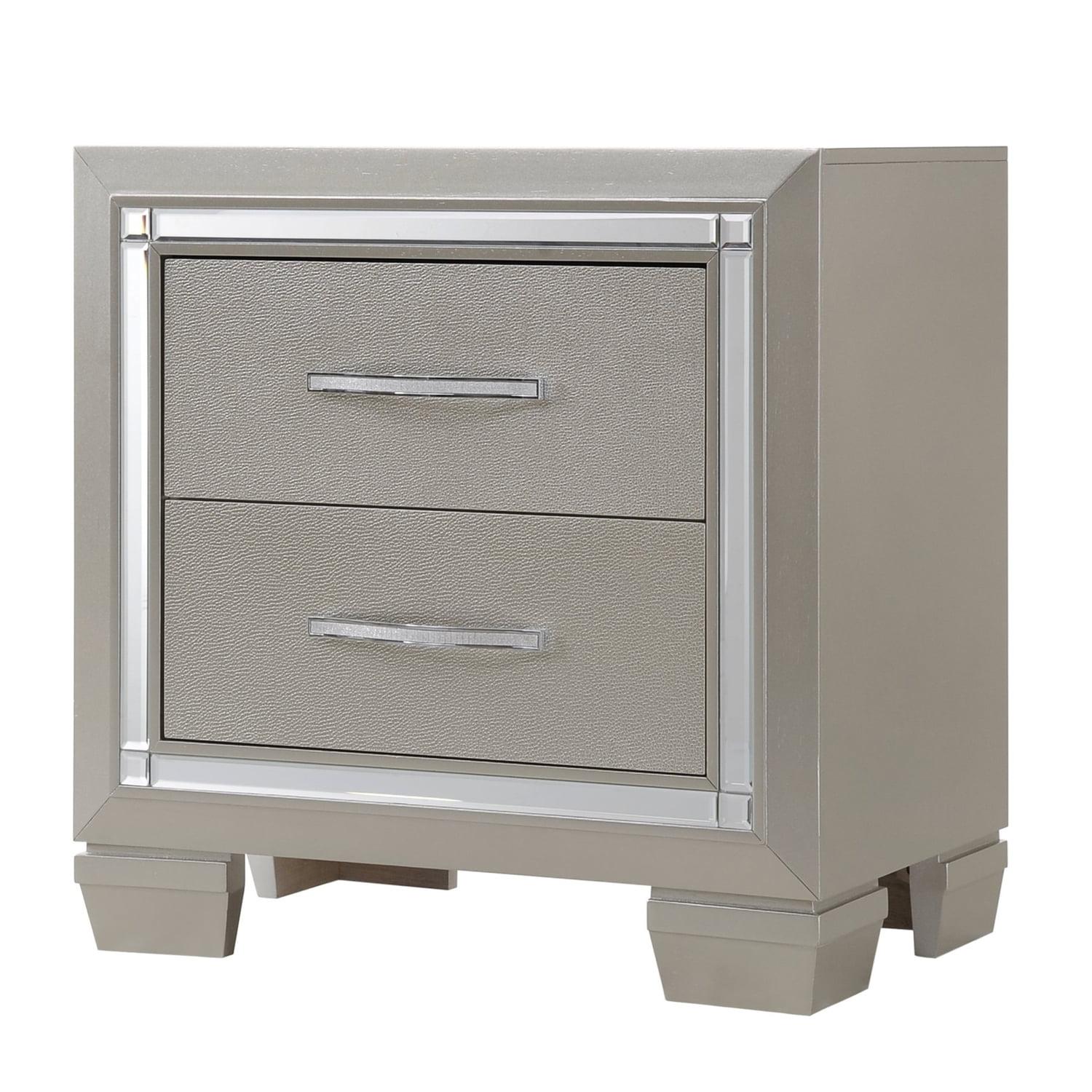 Glam Silver and Gray 2-Drawer Nightstand with Crystal Handles