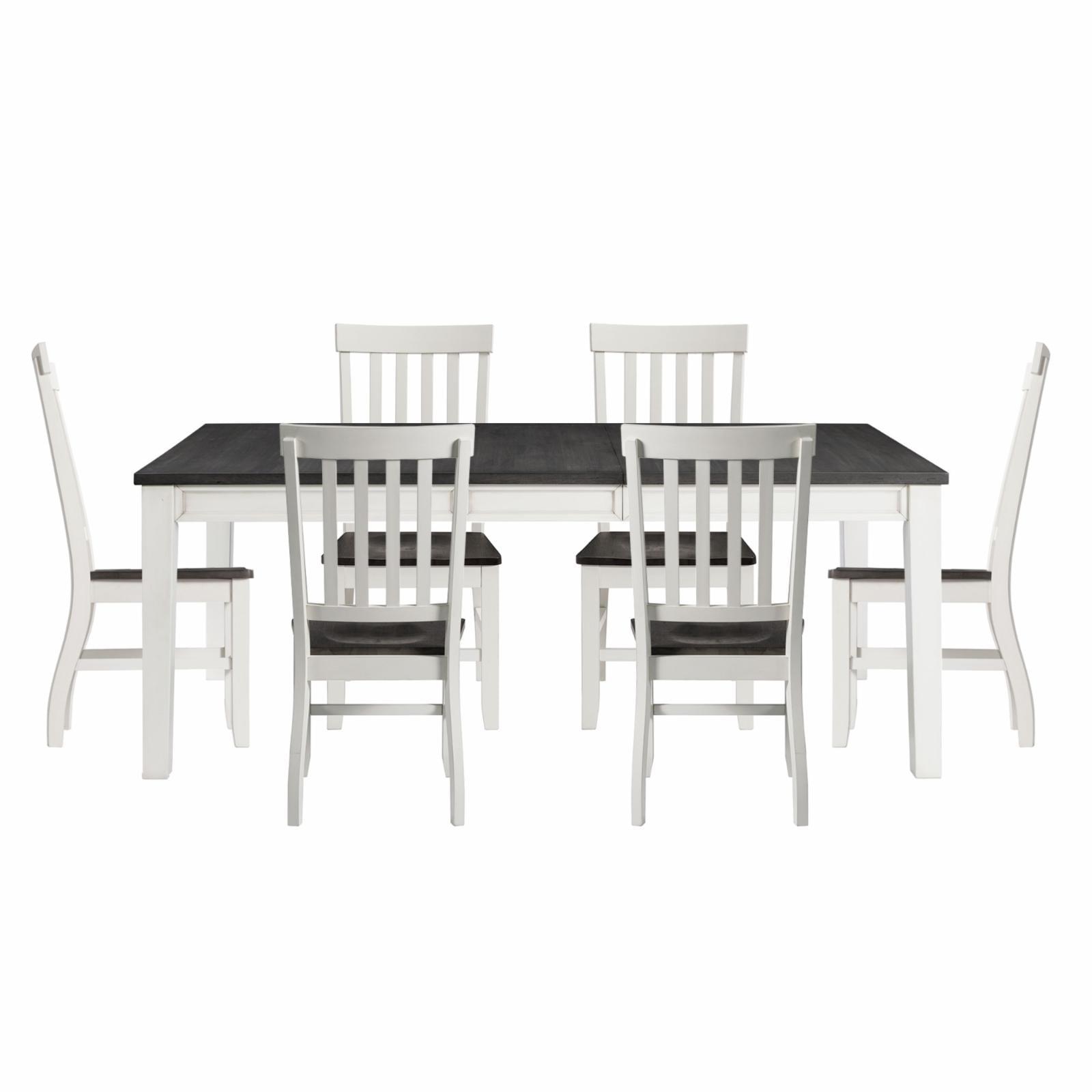 Cottage Chic Two-Tone 7-Piece Dining Set with Extension Leaf and Storage