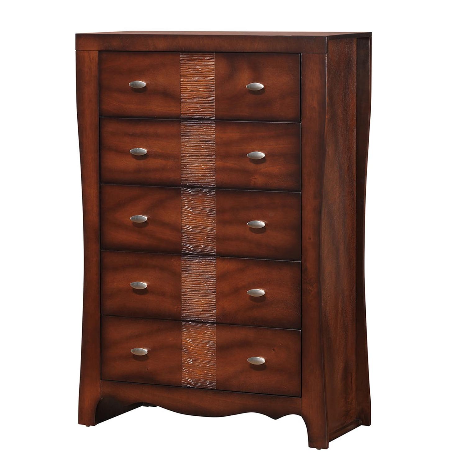 Espresso Transitional 5-Drawer Chest with Soft Close and Lock