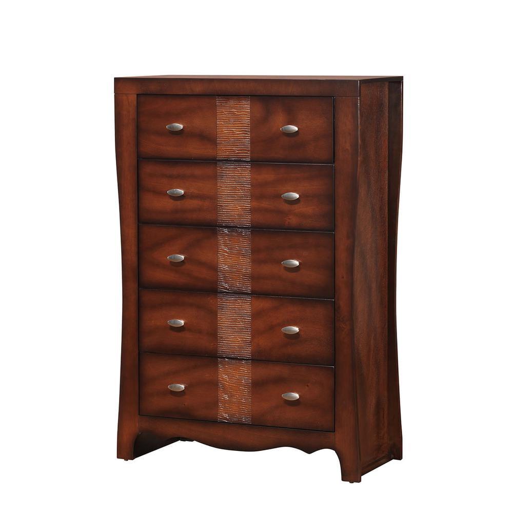 Espresso Transitional 5-Drawer Chest with Soft Close and Lock