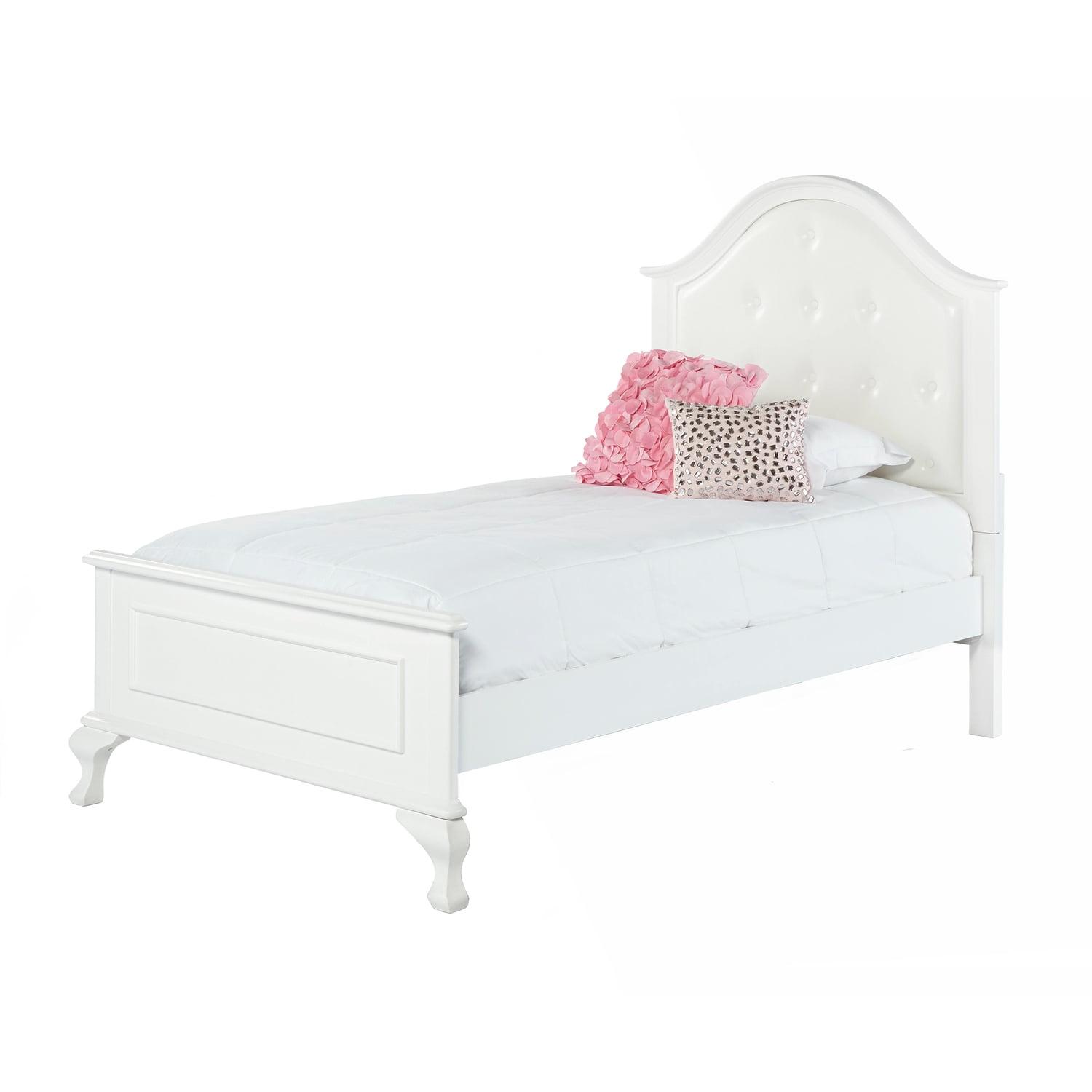 Isabella Youth Bed with Faux Leather Headboard Twin White: Arched Feet, Moldings - Picket House Furnishings