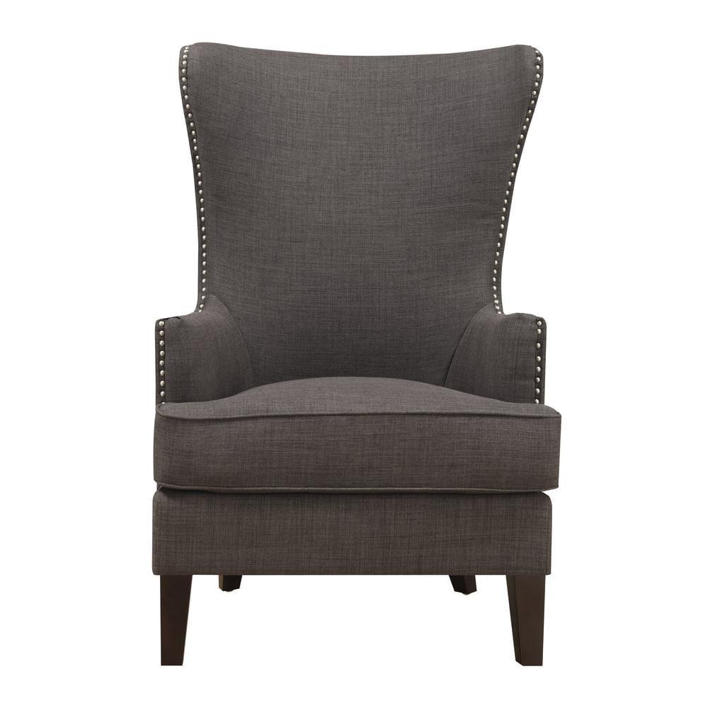 Heirloom Charcoal Gray Wood Accent Chair with Studded Trim