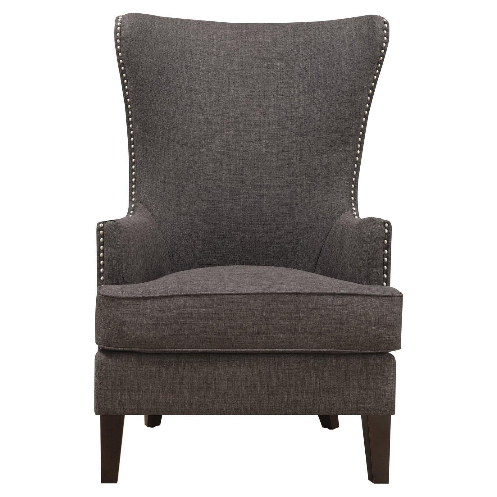 Heirloom Charcoal Gray Wood Accent Chair with Studded Trim