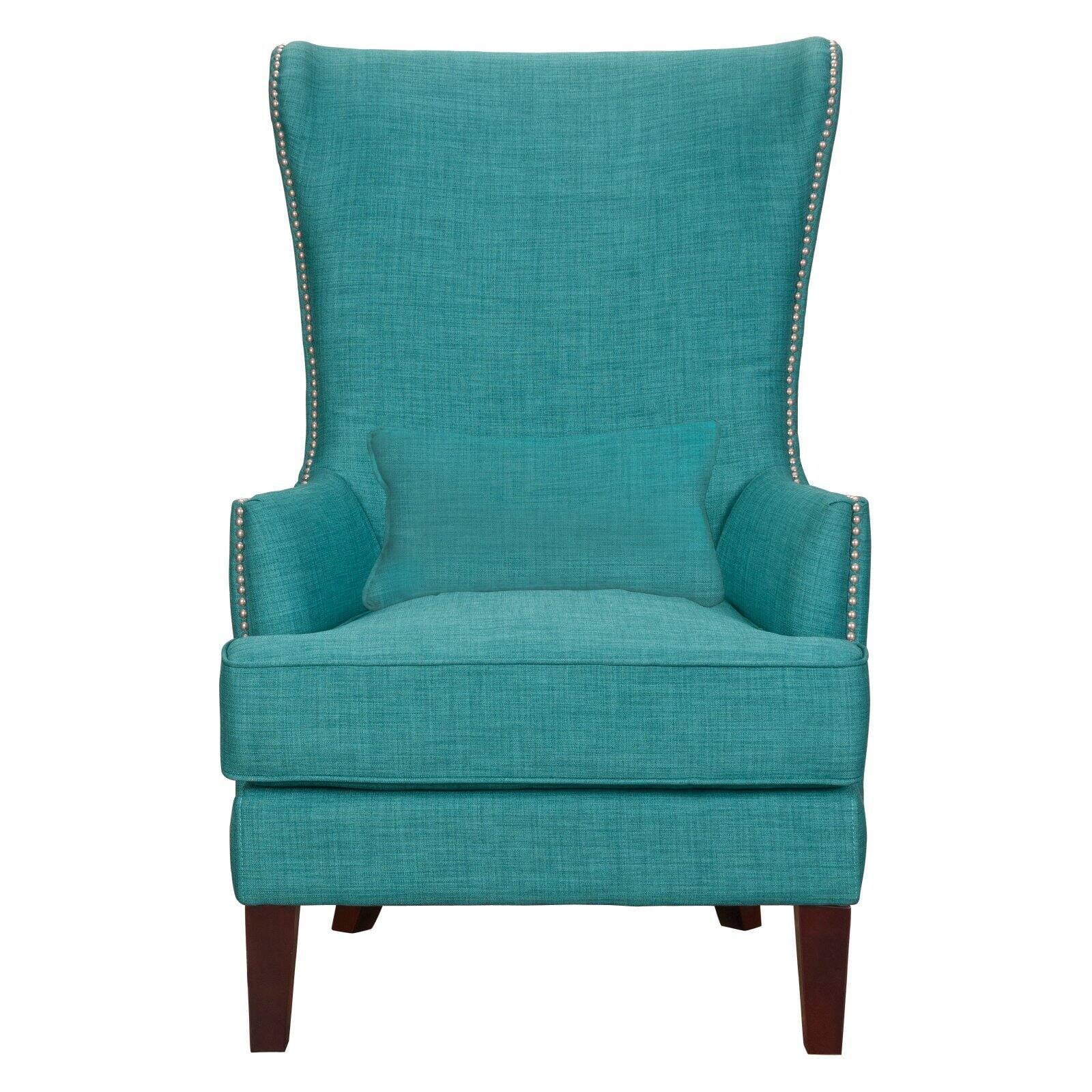 Picket House Furnishings Karson High Back Upholstered Chair Teal: Occasional Slipper Chair, Polyester Fabric, Wood Legs