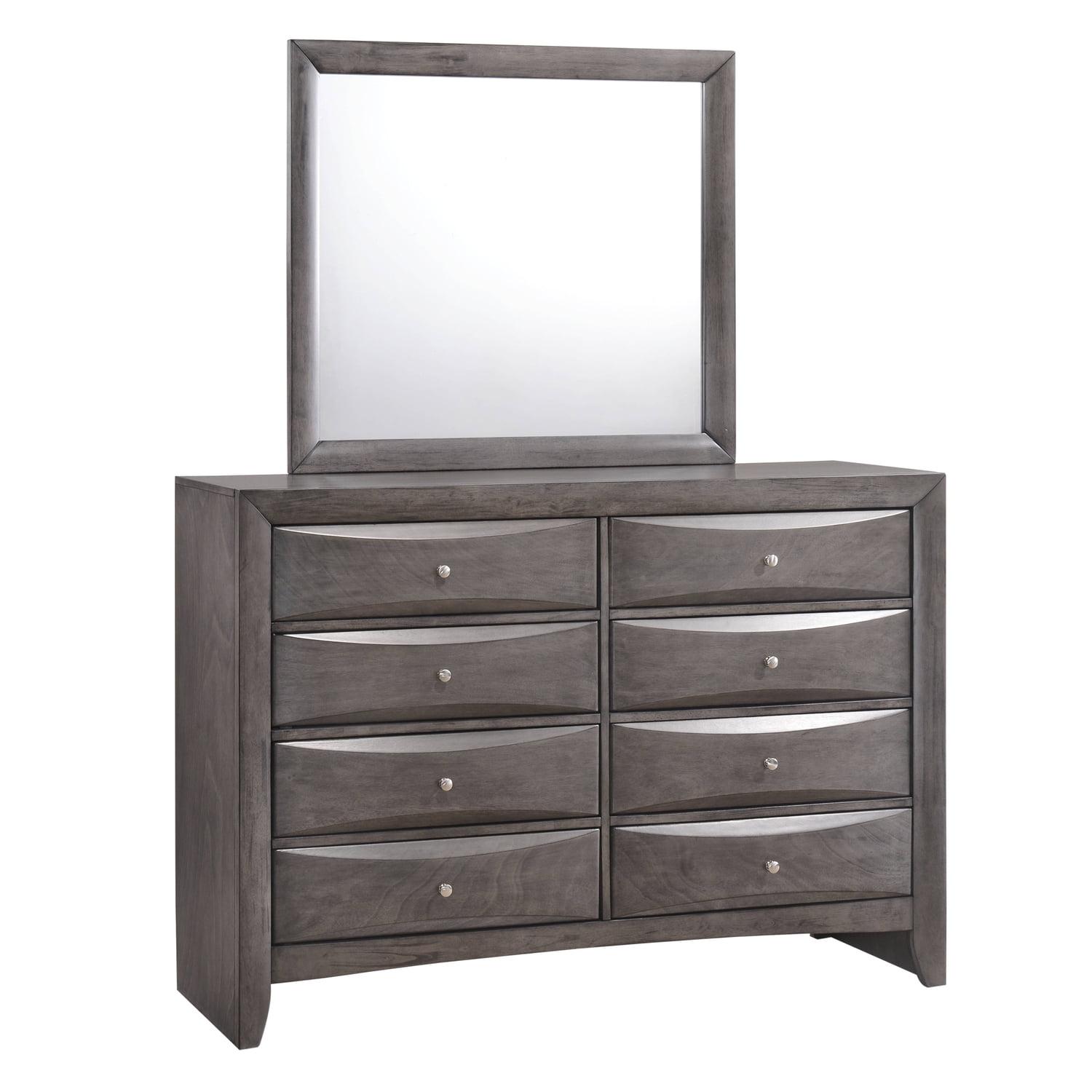 Transitional Gray 8-Drawer Dresser and Mirror Set with Nickel Hardware