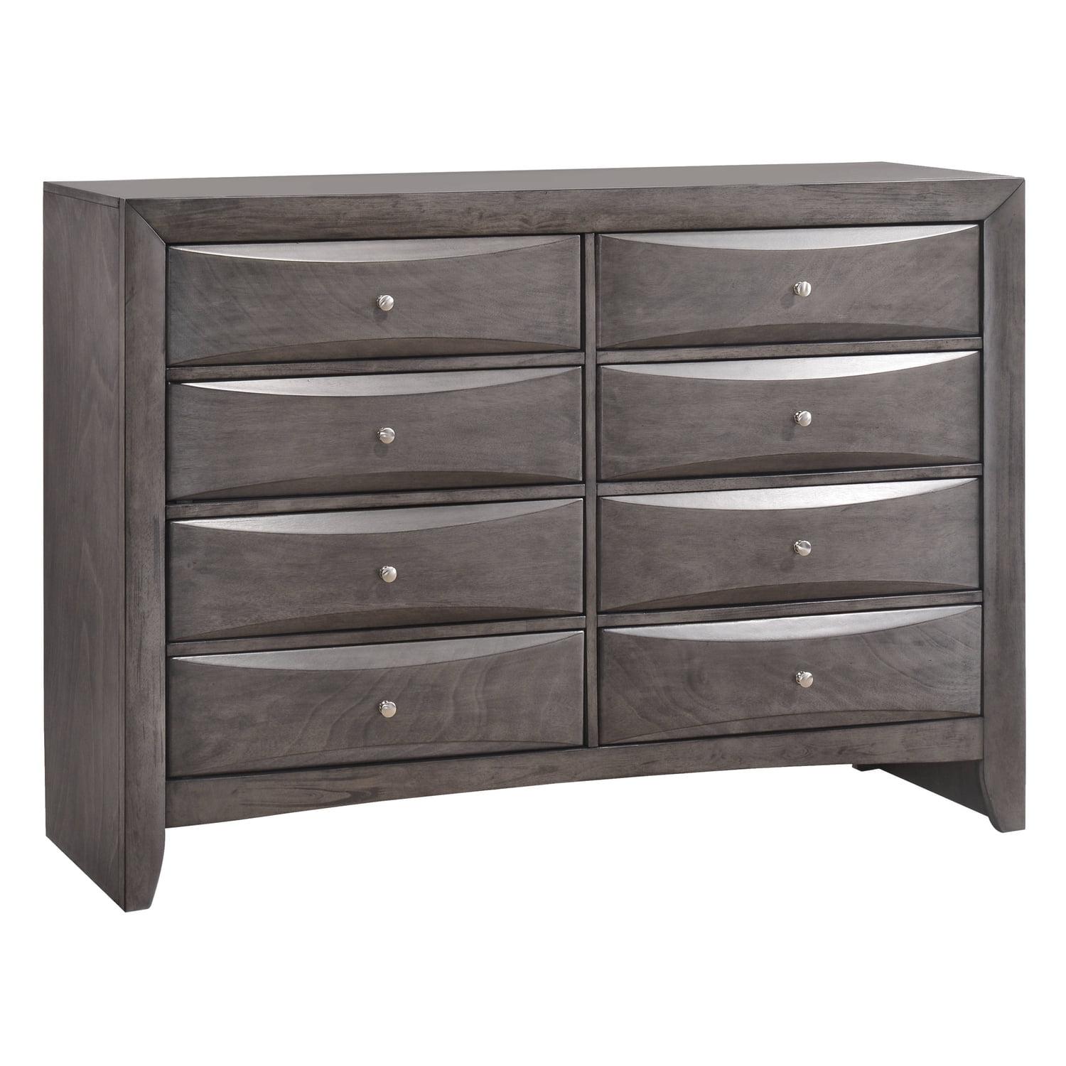 Transitional Gray 8-Drawer Dresser with Brushed Nickel Knobs