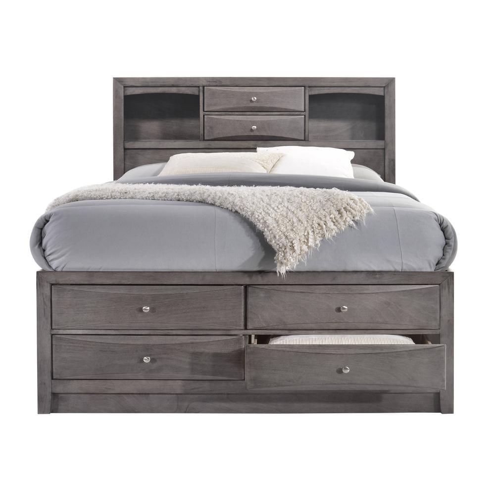 Madison Transitional Gray King Bookcase Bed with Storage Drawers