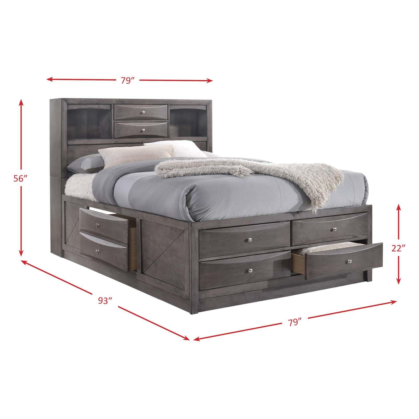 Madison Transitional Gray King Bookcase Bed with Storage Drawers