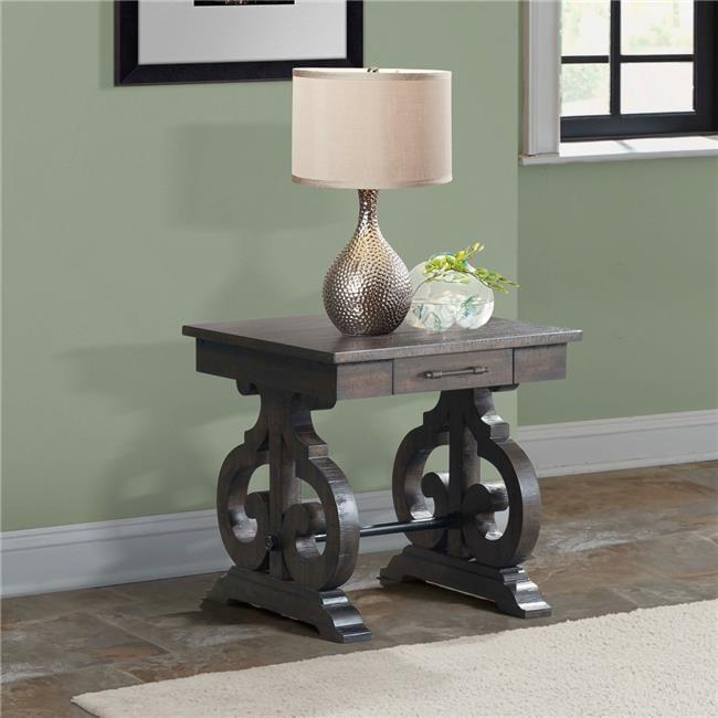 Stanford Smokey Walnut Square Wood Chairside Table with Drawer