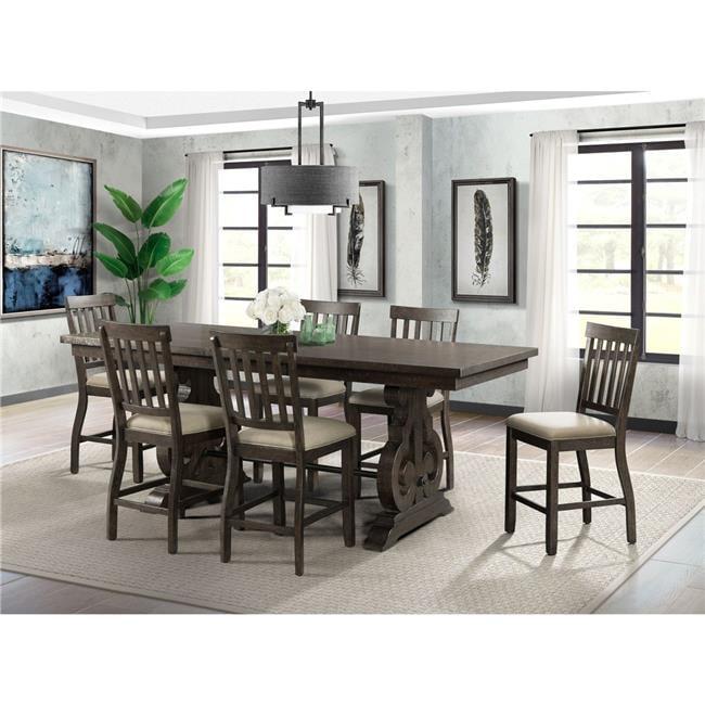 Stanford Smokey Walnut 7-Piece Counter Height Dining Set with Upholstered Chairs