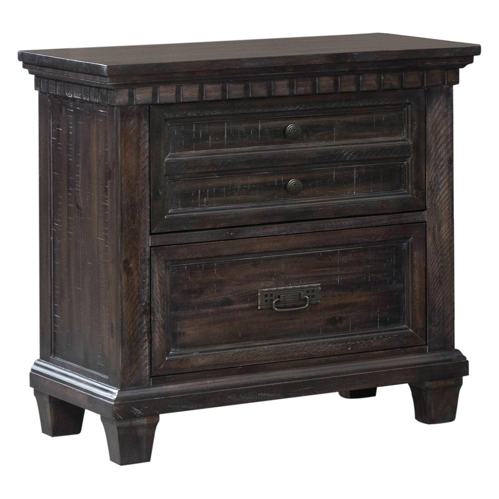 Steele Dark Brown 2-Drawer Distressed Wood Nightstand