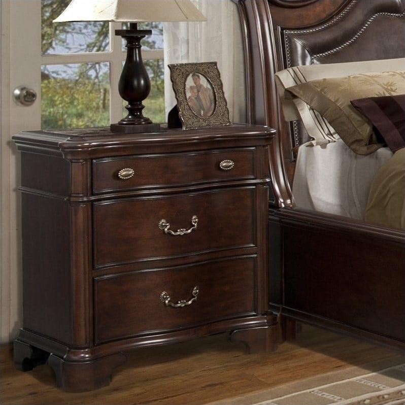 Traditional Elegance 3-Drawer Nightstand in Rich Cherry with Brass Accents