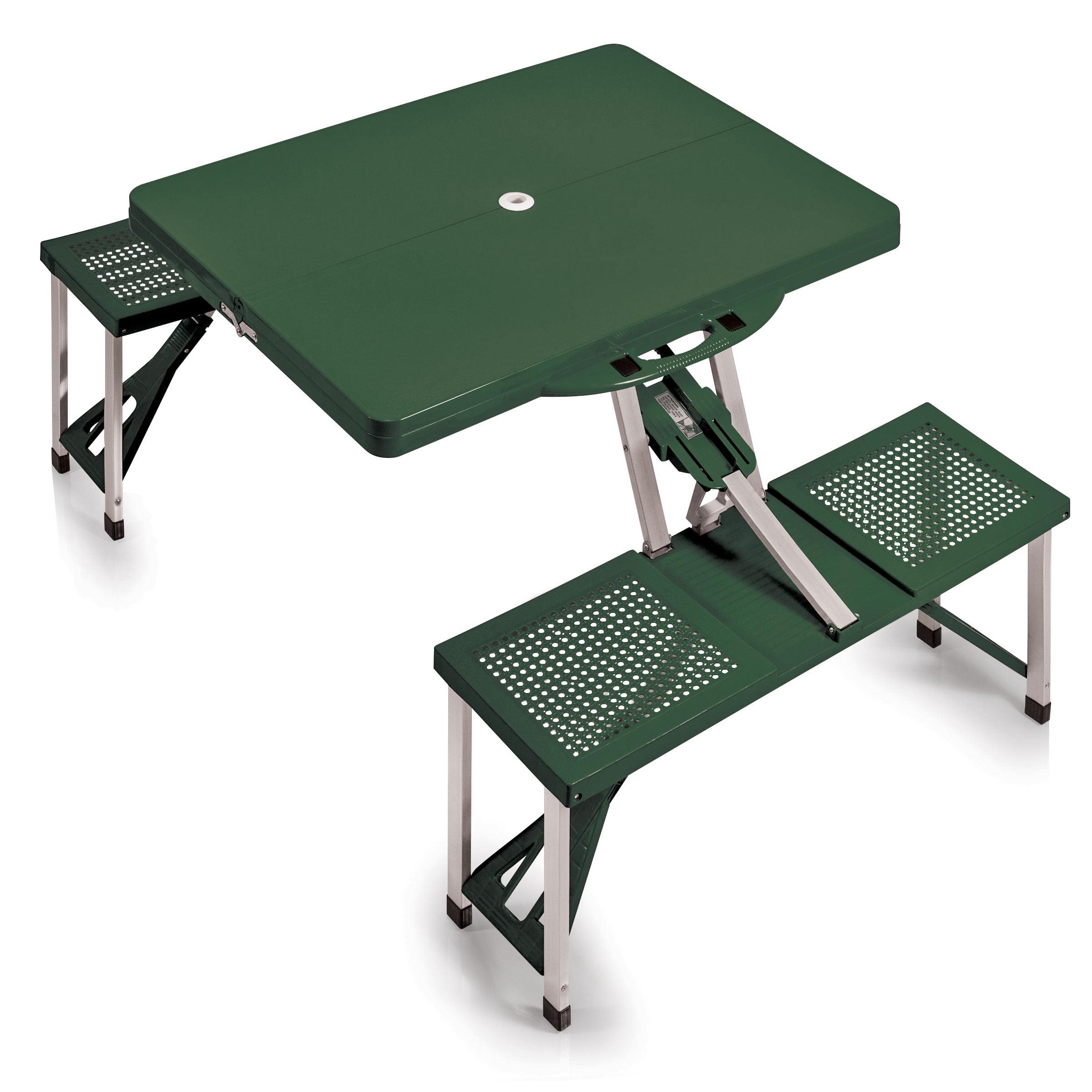 Hunter Green Aluminum Folding Picnic Table with Umbrella Hole