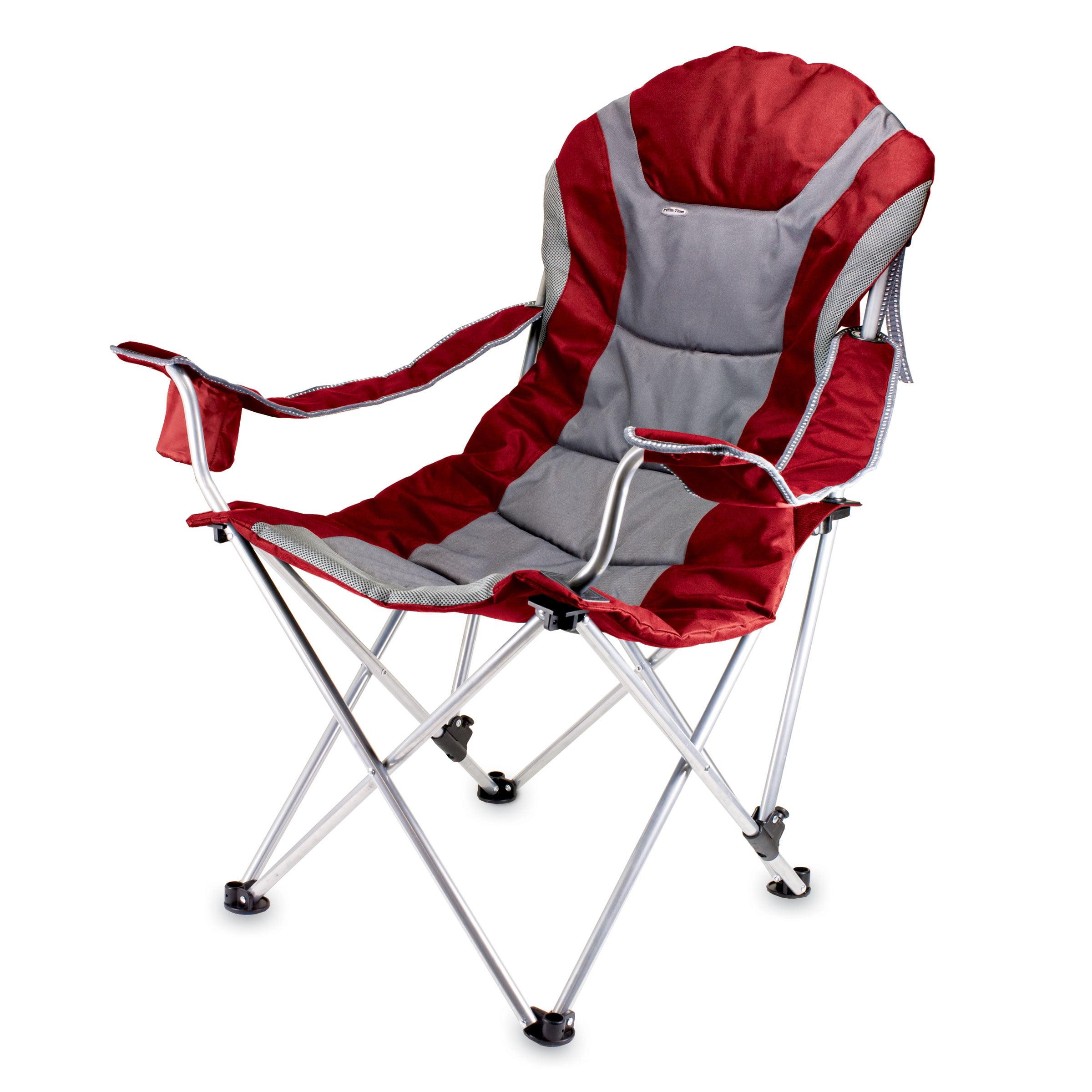 Extra-Wide Red Reclining Camp Chair with Steel Frame and Polyester Seat