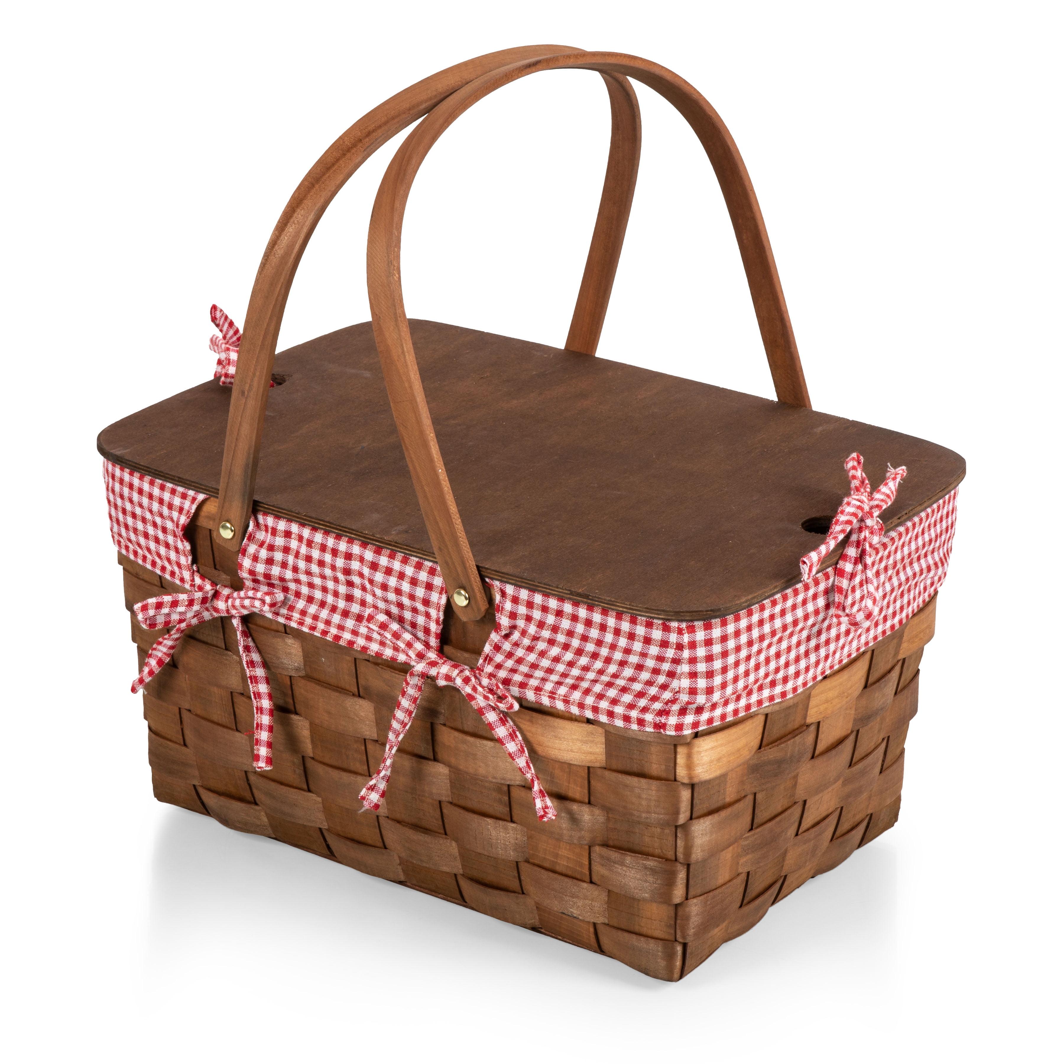 Picnic Time Kansas Handwoven Wood Picnic Basket - Large Basket with Tabletop Lid