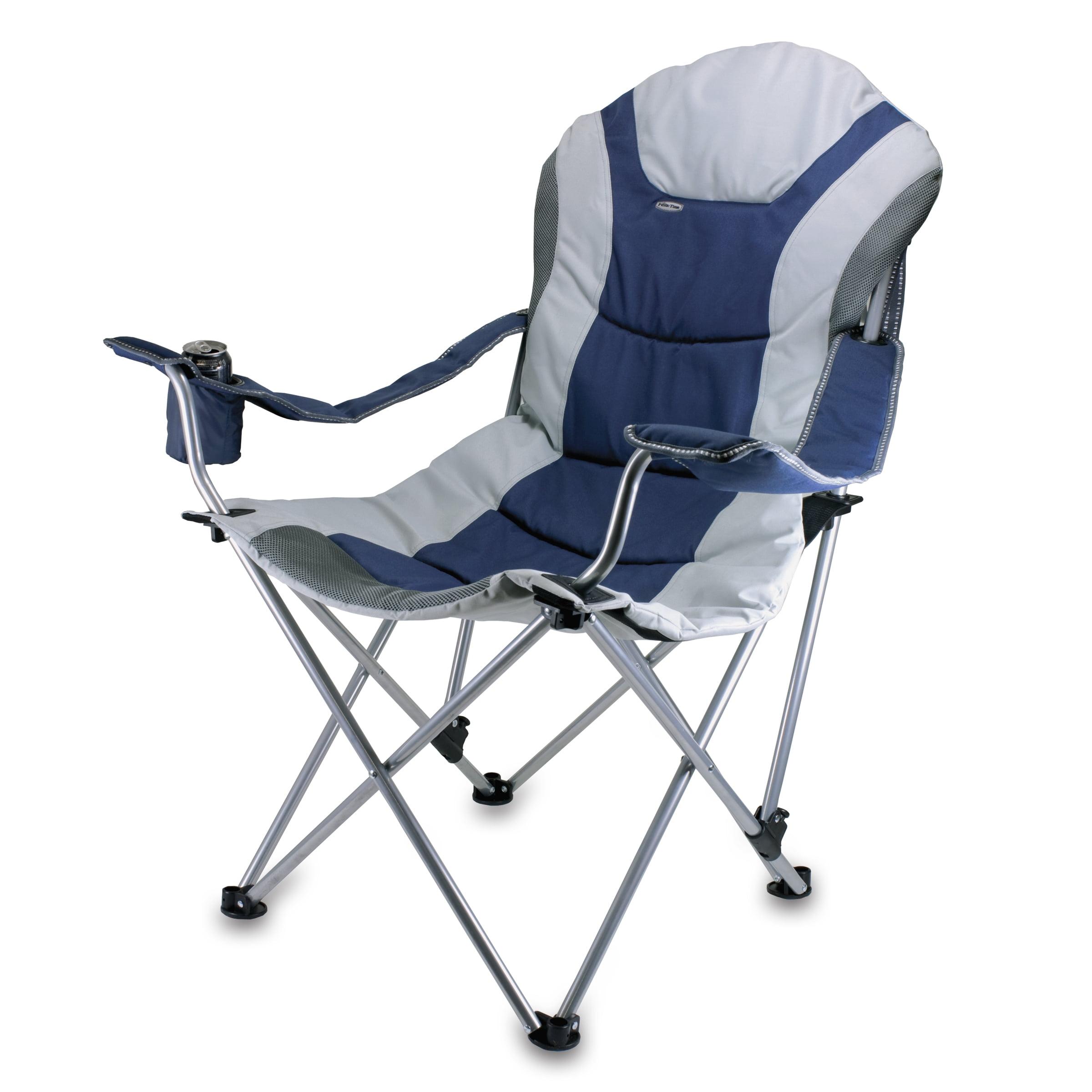 Navy Blue and Gray Reclining Camping Chair with Arms