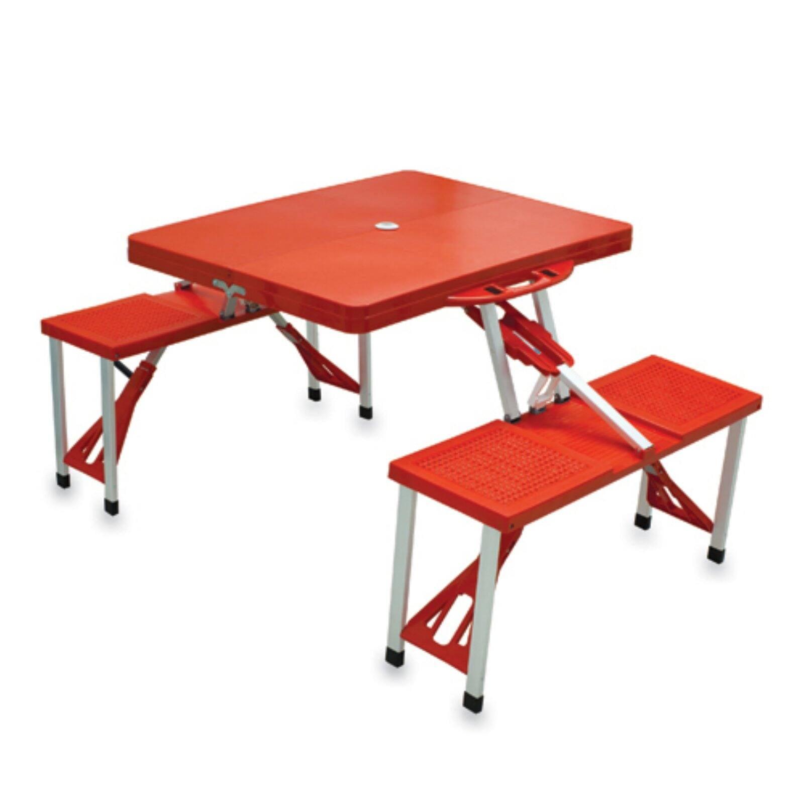 Red Aluminum and ABS Plastic Folding Picnic Table with Benches