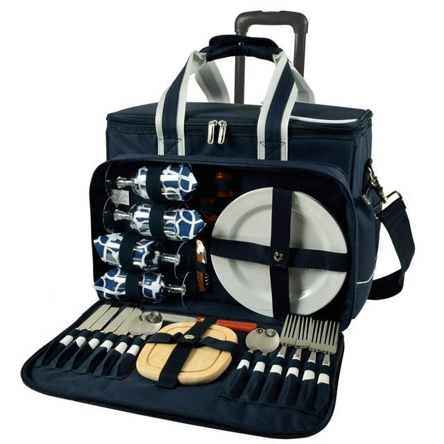 Picnic at Ascot Picnic At Ascot Soft Sided Rolling Cooler With Four Person Picnic Set