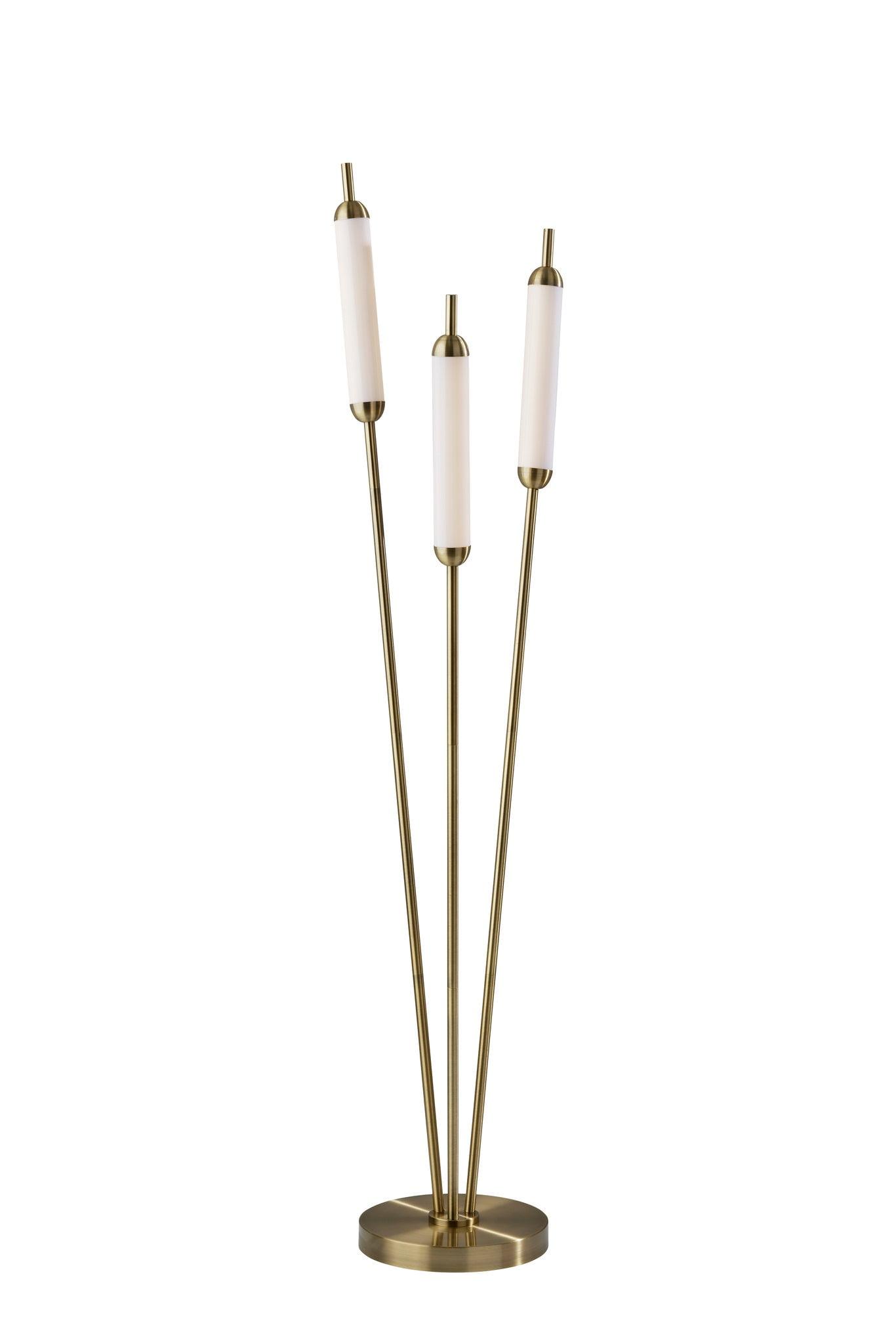 62'' Antique Brass LED Tripod Floor Lamp with Frosted Shades