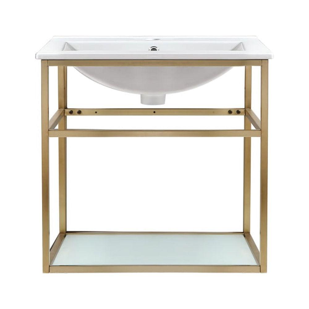 Pierre 24" Gold Metal Frame with Glass Shelf Wall-Mounted Vanity