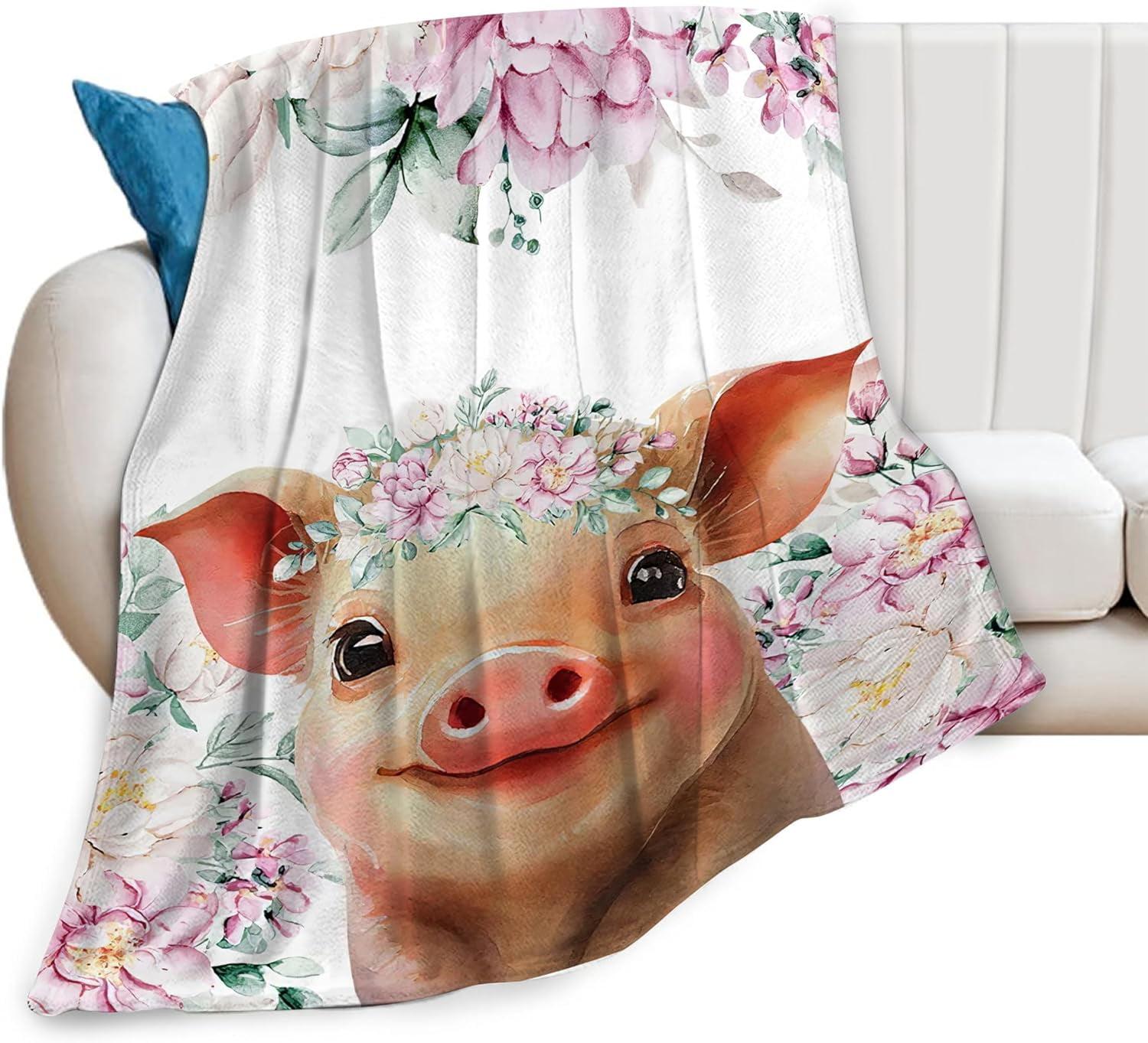 Pig and Floral Fleece Throw Blanket 40" x 50"