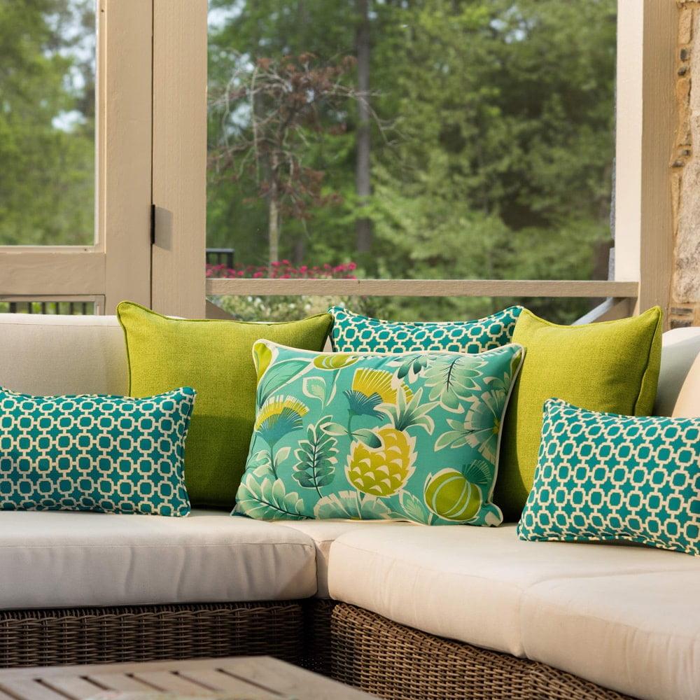 Teal and White Geometric Outdoor Lumbar Pillow Set