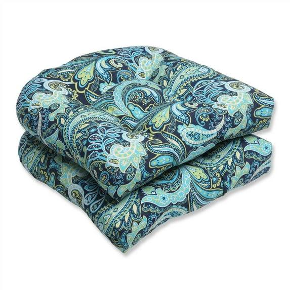2pc OutdoorWicker Seat Cushion Set - Navy/Turqouise/Paisley - Pillow Perfect: Weather-Resistant, Tufted, Polyester Fiber Fill