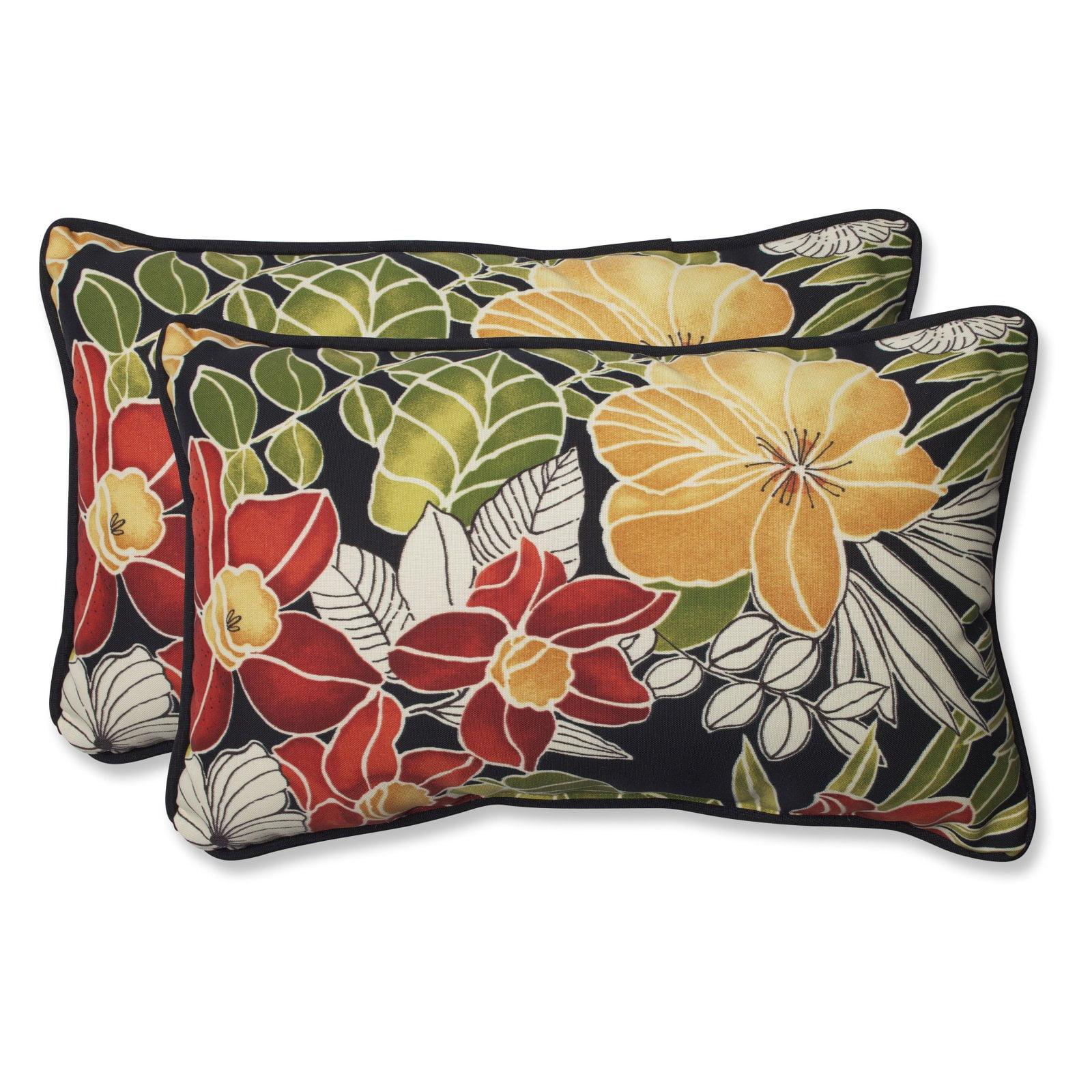 Clemens Noir Floral Rectangular Outdoor Throw Pillows Set