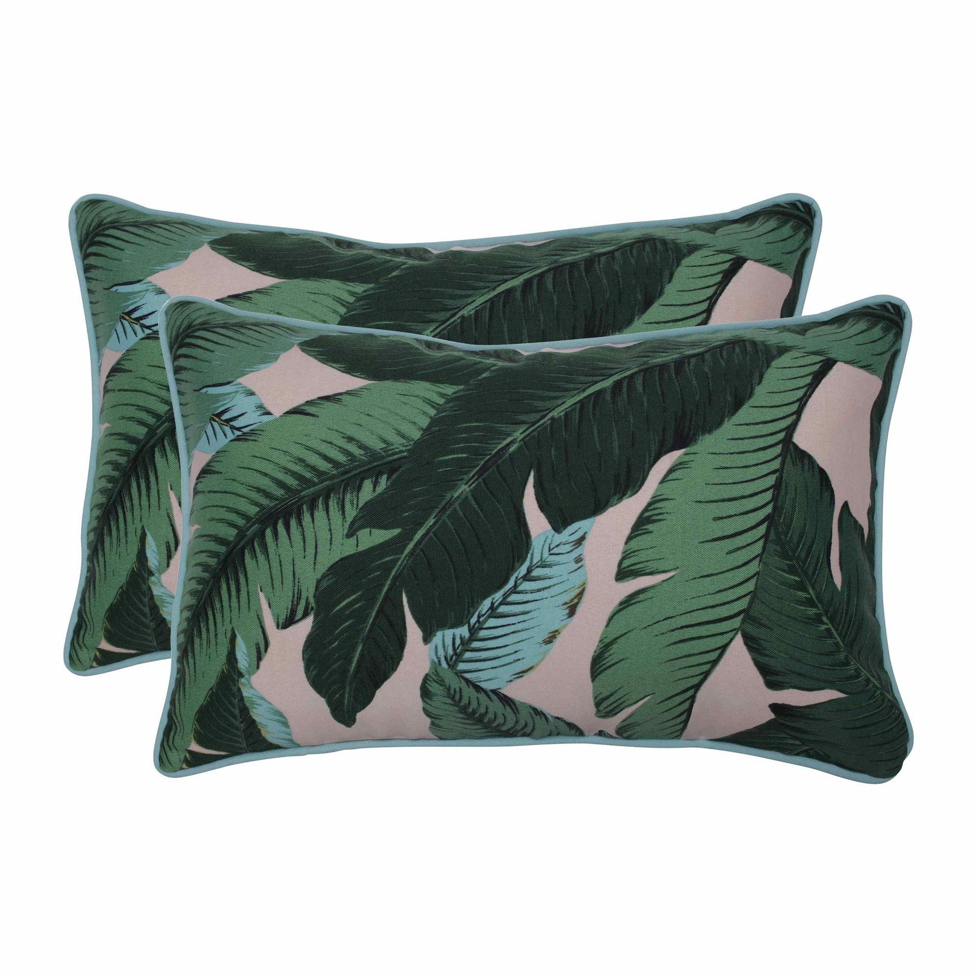 Swaying Palms Blue and Green Rectangular Outdoor Throw Pillow Set