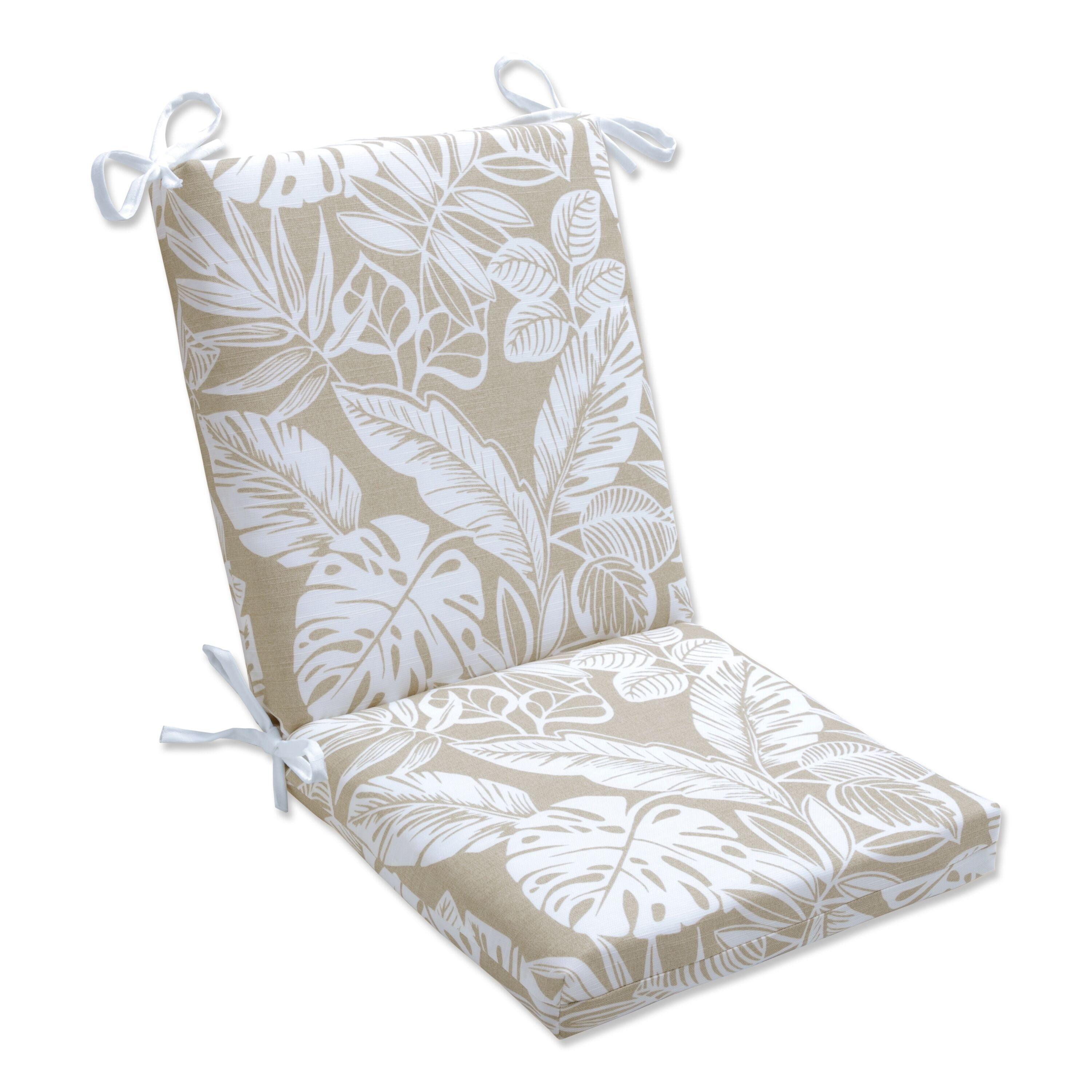 Delray Natural 36.5" Outdoor Chair Cushion with White Leaf Pattern