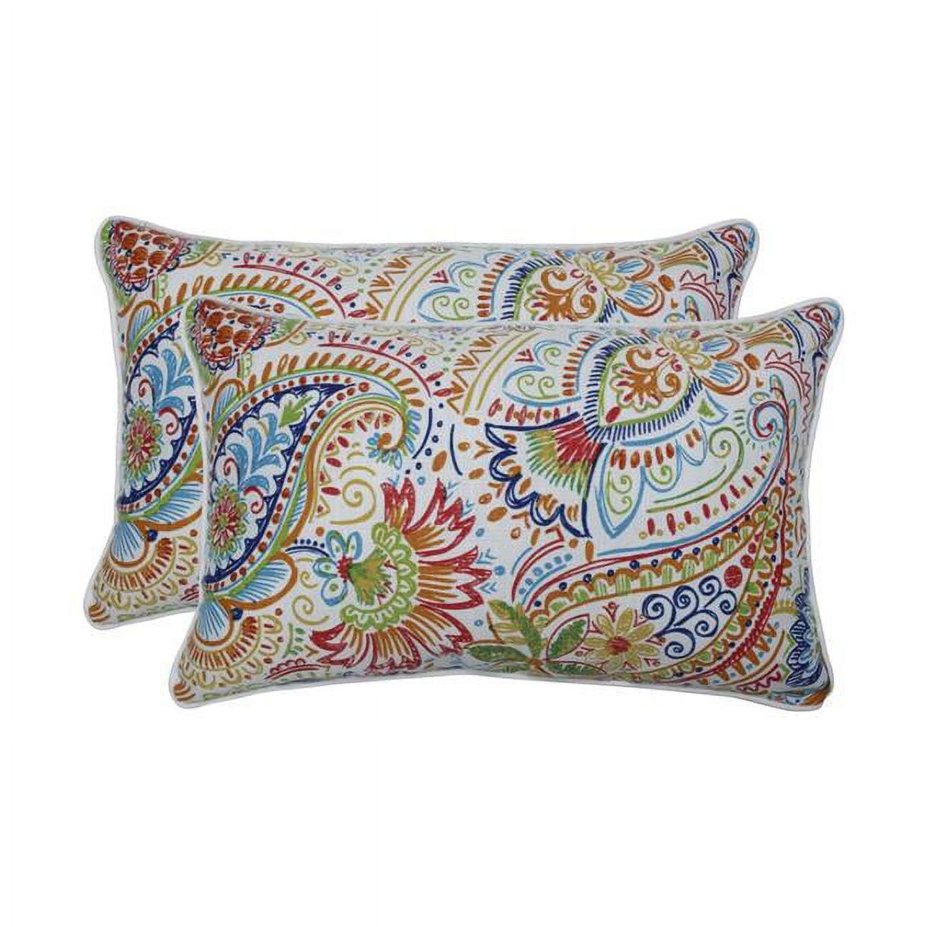 Gilford Festival Blue Rectangular Paisley Outdoor/Indoor Throw Pillows, Set of 2