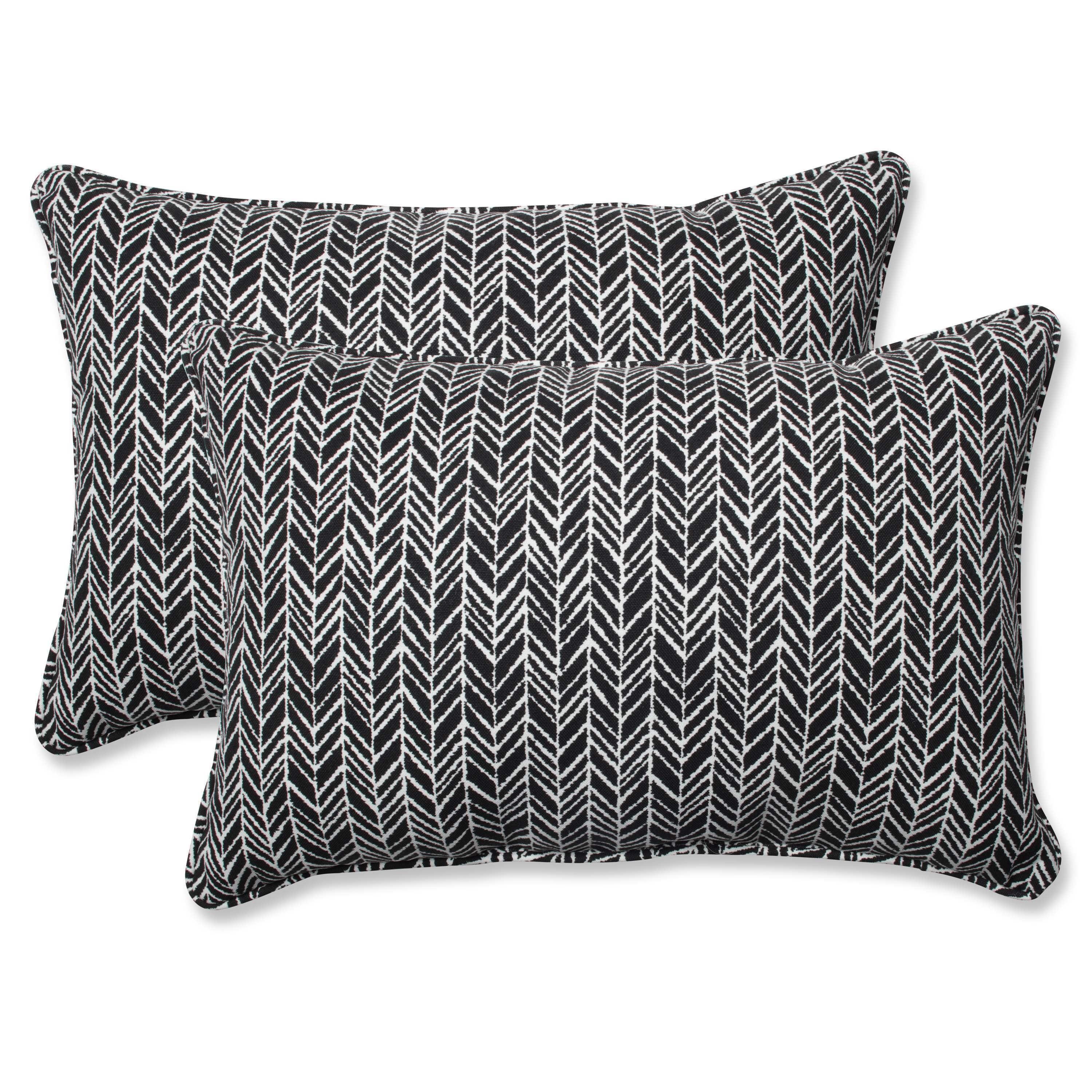 Black and Off-White Herringbone Rectangular Throw Pillow Set of 2