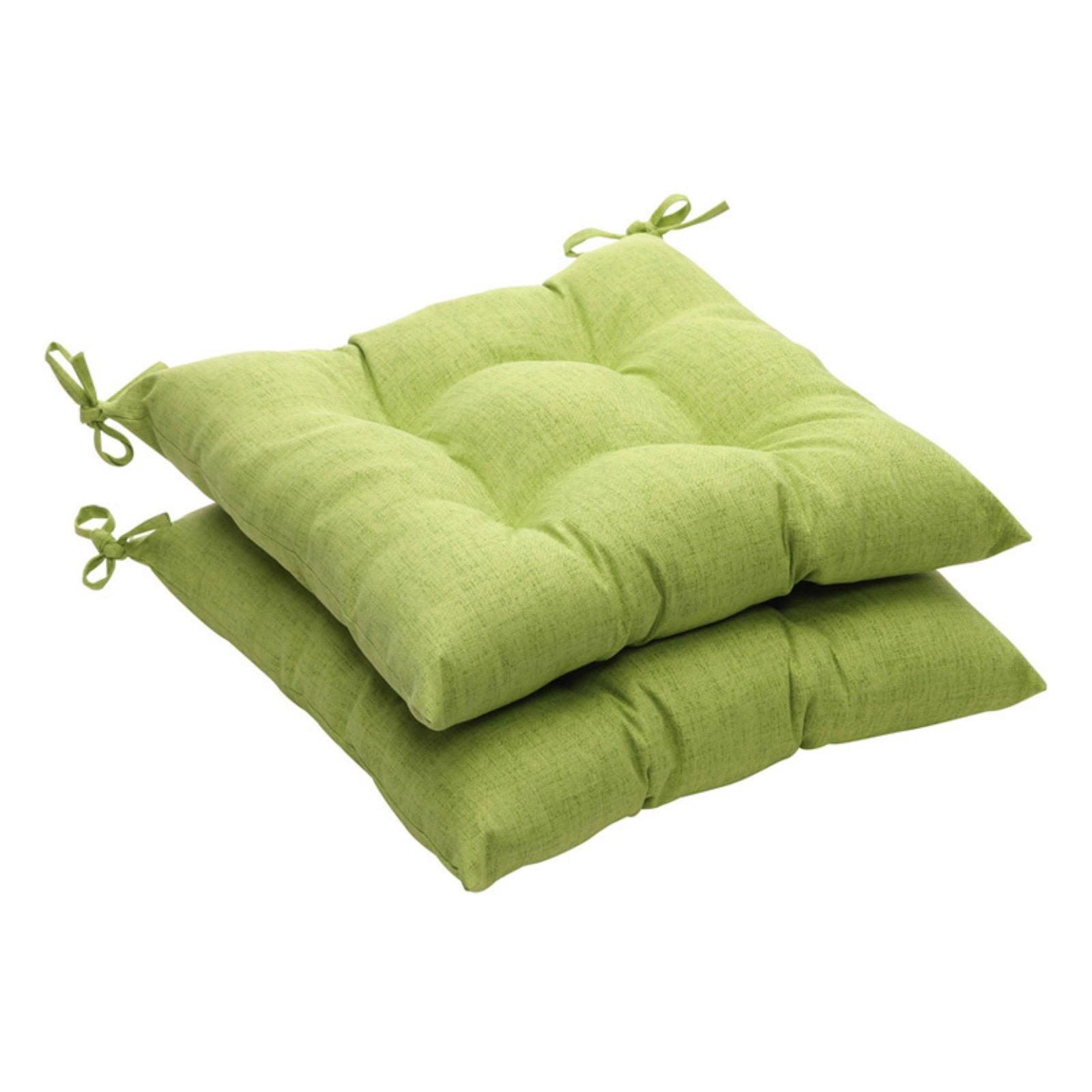 Set of 2 Lime Green Polyester Tufted Seat Cushions