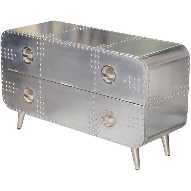 Pilot 1-Drawer 1-Shelf TV Console with Silver Aluminum Cladding