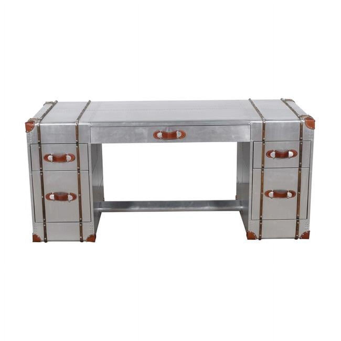 Pilot Executive Desk with Silver Aluminum Cladding and Leather Accents