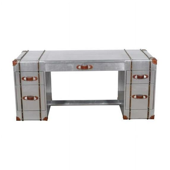 Pilot Executive Desk with Silver Aluminum Cladding and Leather Accents