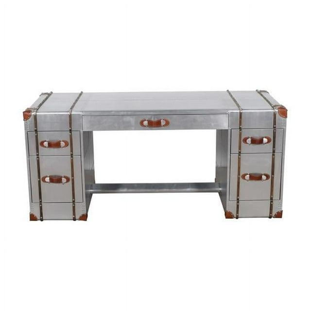 Pilot Executive Desk with Silver Aluminum Cladding and Leather Accents