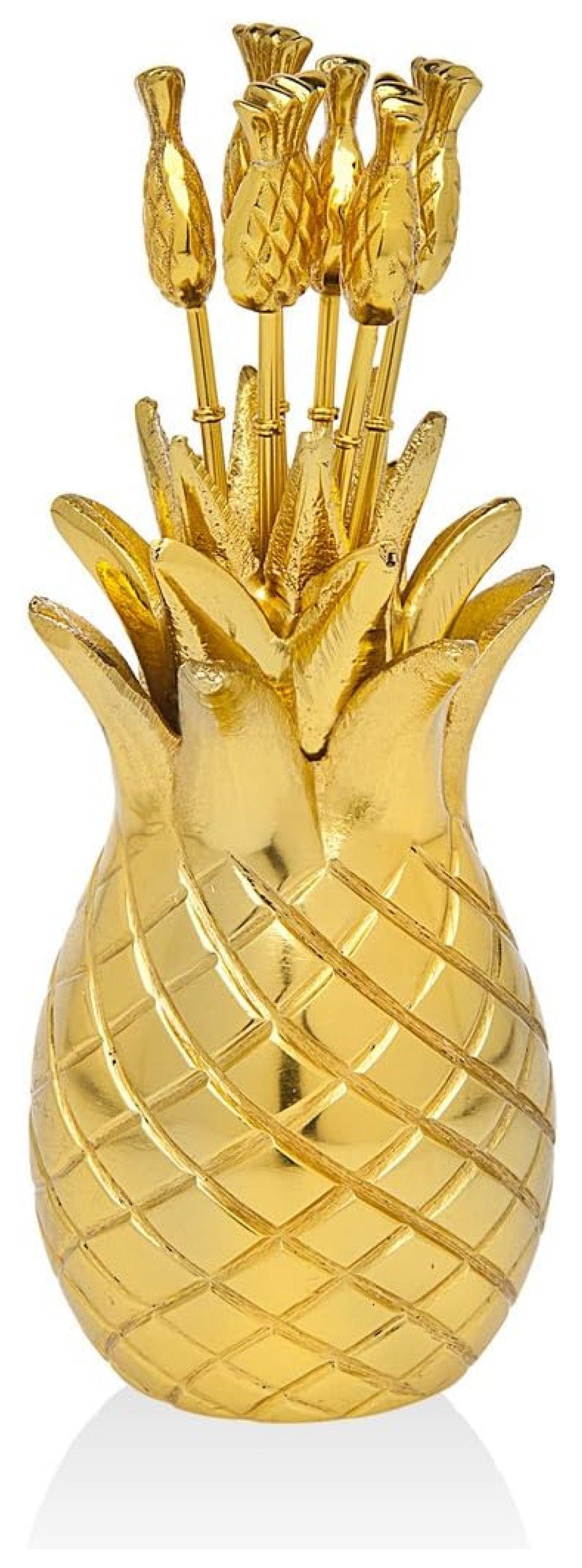 Gold Pineapple Cocktail Picks with Holder, Set of 6