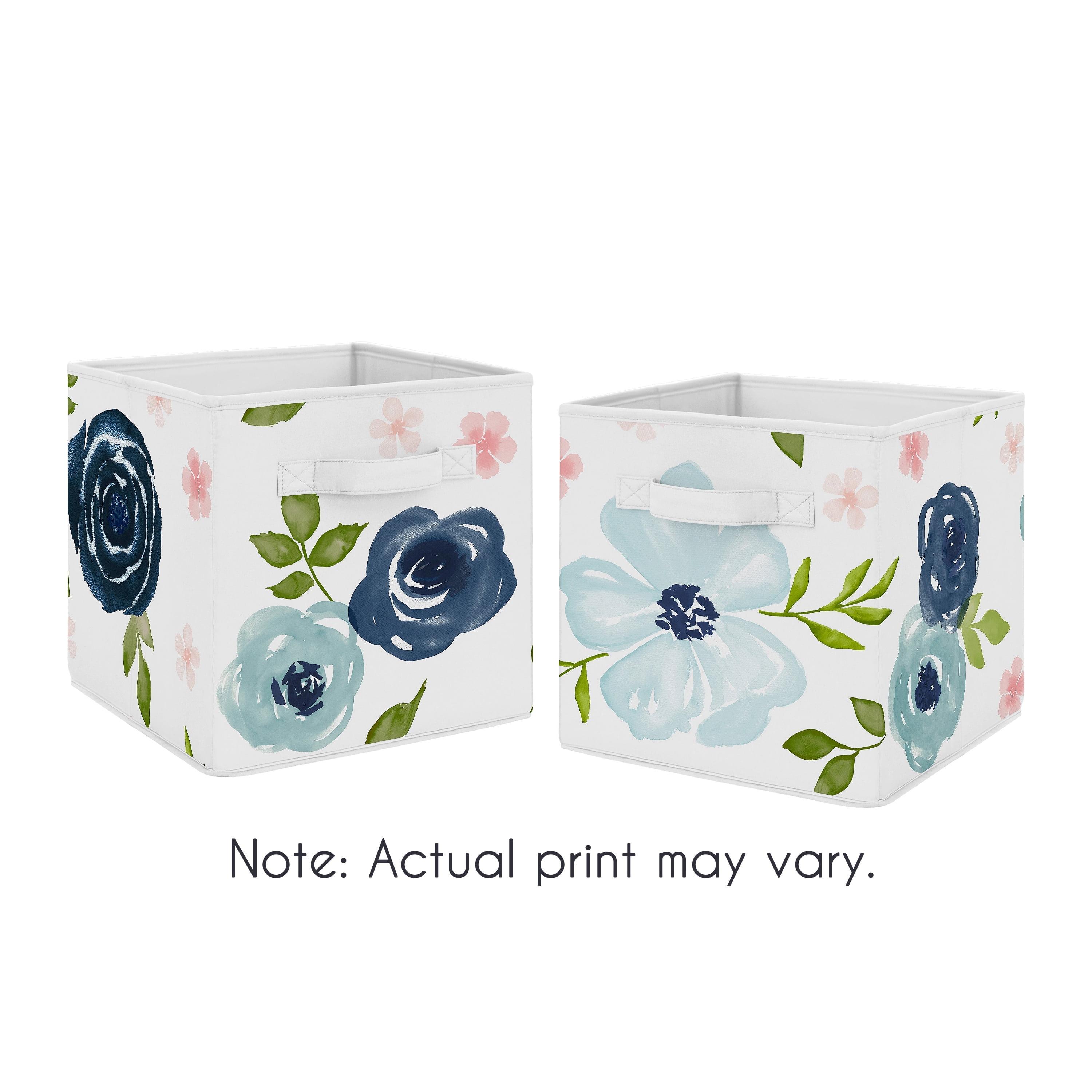 Sweet Jojo Designs Girl Set of 2 Kids' Decorative Fabric Storage Bins Watercolor Floral Blue Pink and White