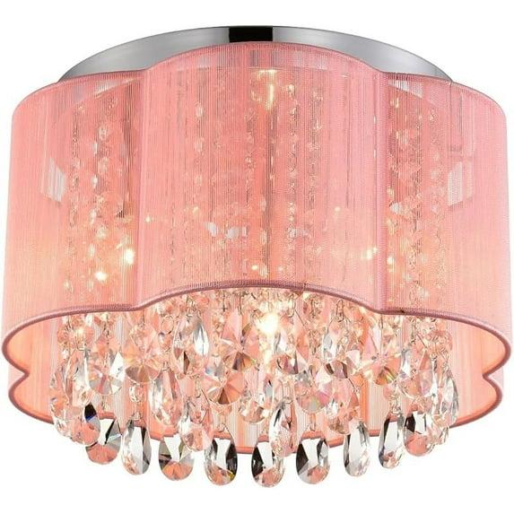 Pink Chandelier Drum Flush Mount Chandelier Crystal Ceiling Light Fixture 3 Light Bedroom Chandelier