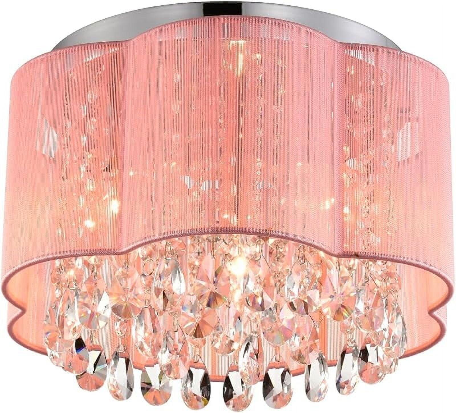 Pink Chandelier Drum Flush Mount Chandelier Crystal Ceiling Light Fixture 3 Light Bedroom Chandelier