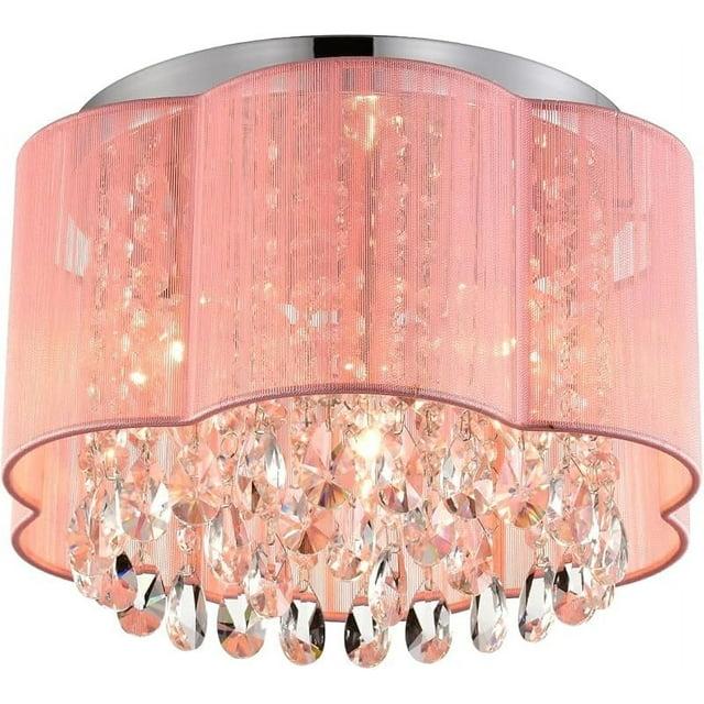 Pink Chandelier Drum Flush Mount Chandelier Crystal Ceiling Light Fixture 3 Light Bedroom Chandelier