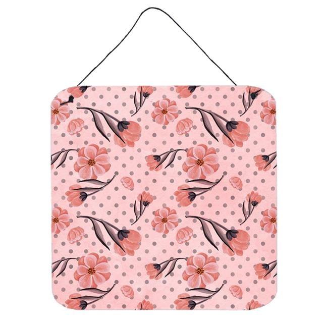 Pink Flowers & Polka Dots Wall or Door Hanging Prints, 6 x 6 in.