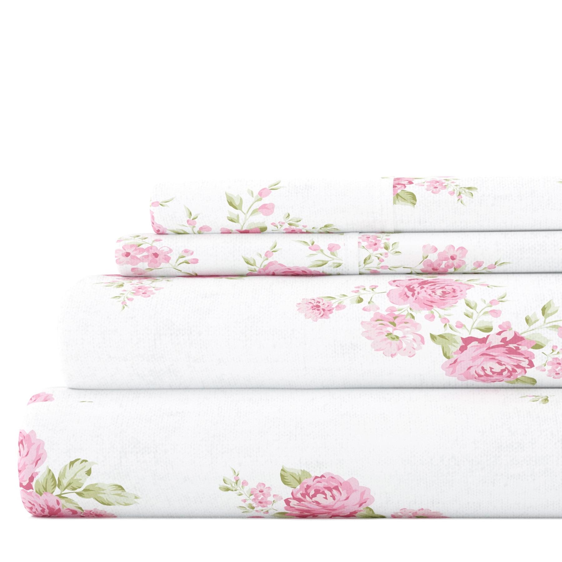 Queen Pink Floral Cotton Flannel Deep Pocket Sheet Set