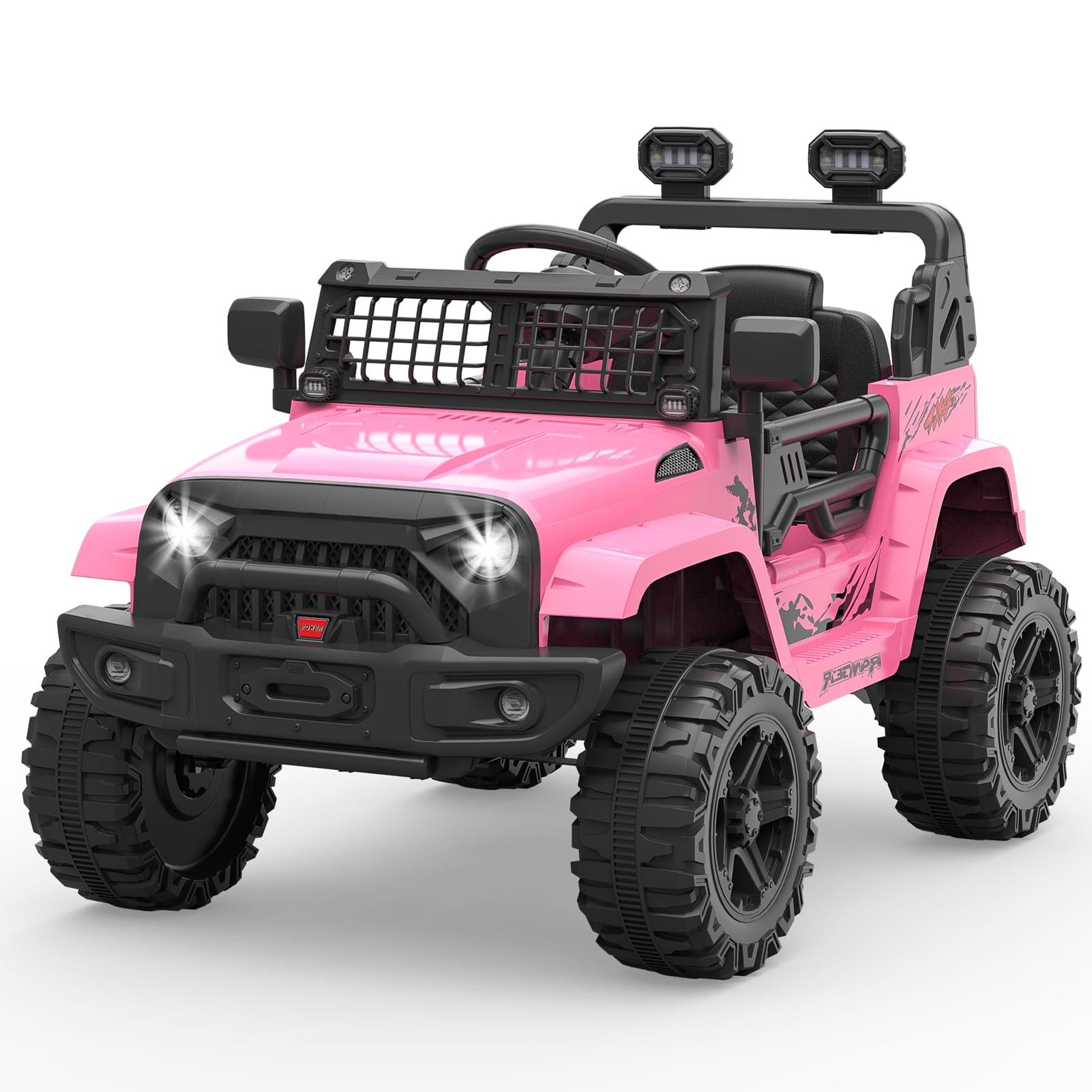 Pink 12V Kids Ride-On Truck with Remote Control and LED Headlights