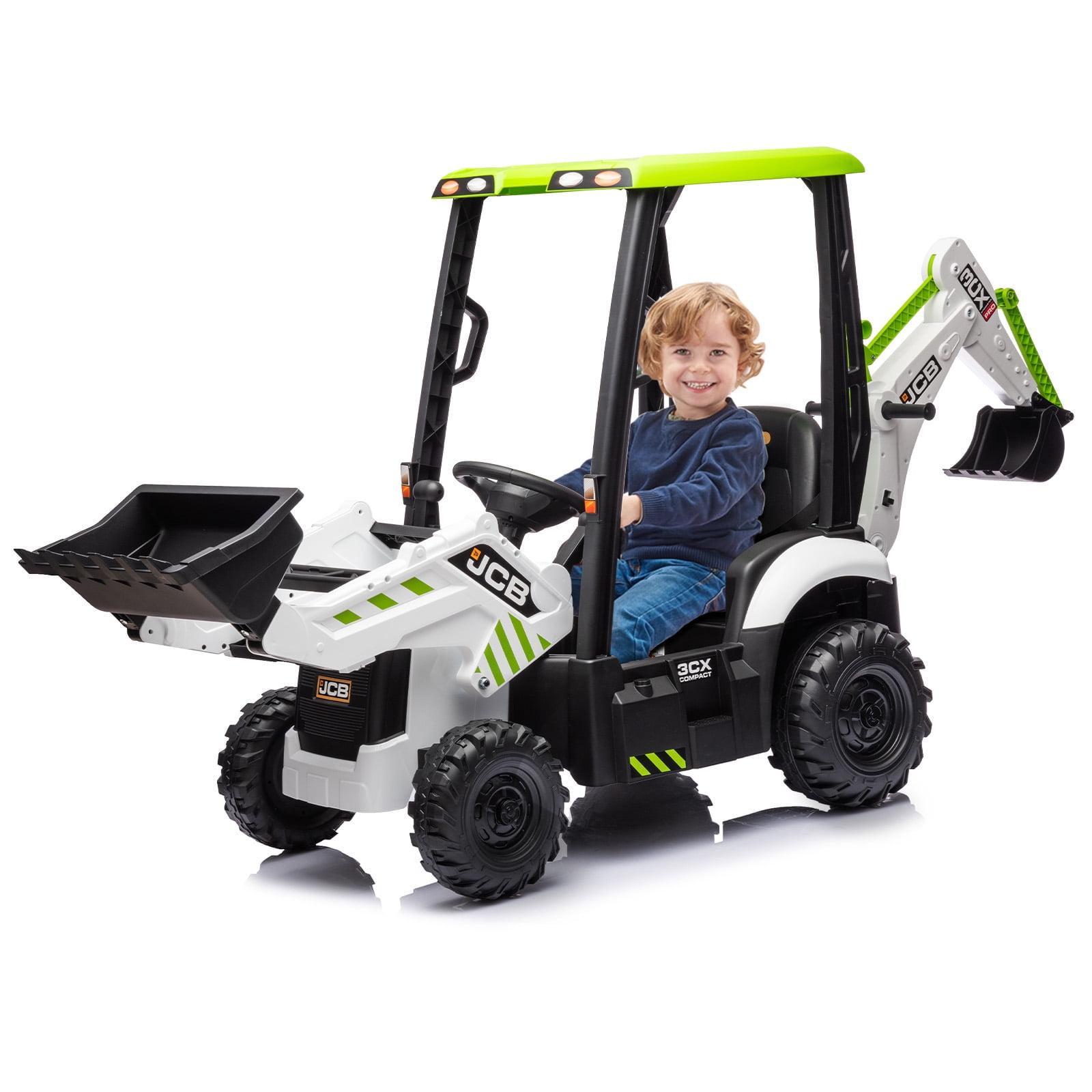 White and Green 12V Kids Ride-On Excavator with Remote Control