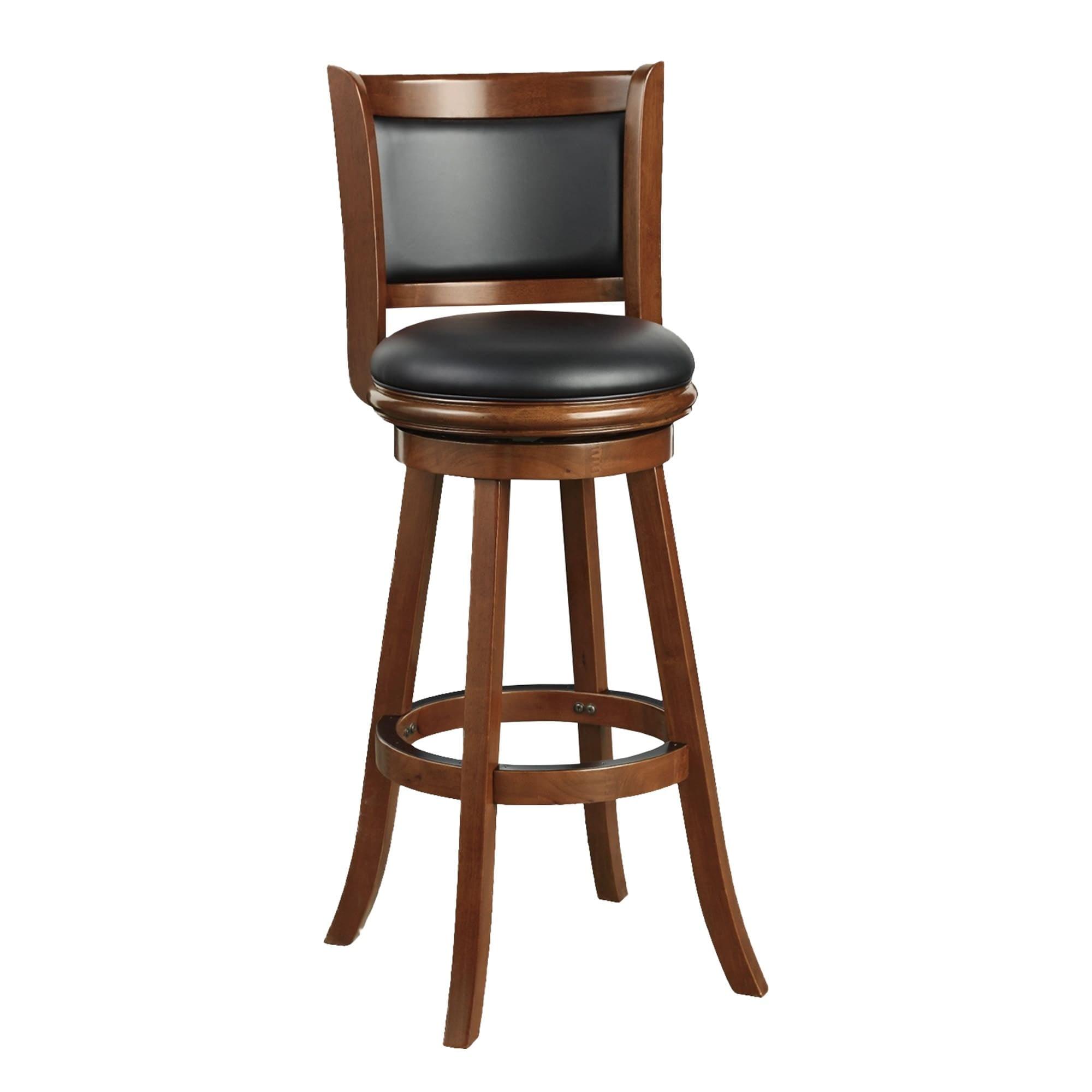 Cherry Brown Extra Tall Swivel Bar Stool with Black Faux Leather